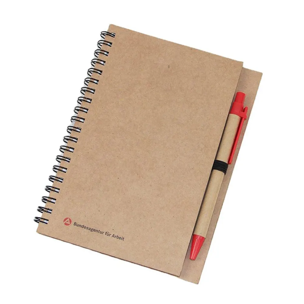 Double metal spiral ECO book Coil notebook with paper pen recyclable elastic band notebook for promotion gift