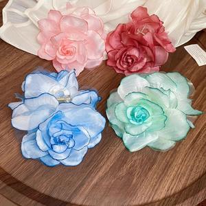 Pince à cheveux romantique en tissu rose séché, accessoire de coiffure pour femme, style bord de mer - Product Image 3