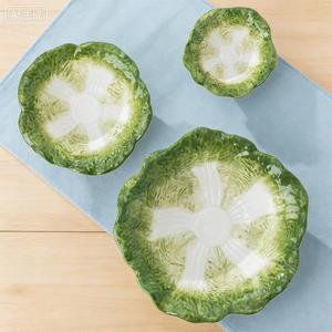 Ceramic Flower Deep Bowl Pure <b>Green</b> Creative Cabbage Relief Tableware Ceramic Bowl - Product Image 3