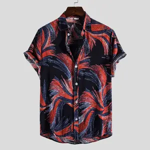 2022 Summer Wholesale Custom Casual Beachwear Hawaii Short Sleeve Print Linen Oversized Men Shirt