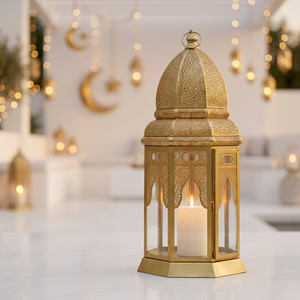 Manufacturers Ramadan Decoration 2027 Tall Gold Metal Moroccan Candle <b>Lantern</b> for Home & Events - Product Image 1