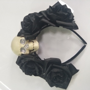 Diadema de <span class=keywords><strong>esqueleto</strong></span> para mujer de Halloween, diadema de flores moradas negras con diamantes de imitación para niñas, niños y adultos - Product Image 3