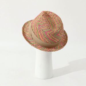 New Arrival 2025 Handmade Summer Jazz <b>Hat</b> Rainbow Straw Fedora <b>Hats</b> - Product Image 1
