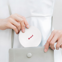 Miroir de maquillage compact, mini, double face, rond, en plastique, avec éclairage LED pliable, portable, de poche, pour cosmétiques