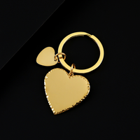 Porte-clés double cœur en acier inoxydable Ywyougang, bord perlé, gravable, 4 couleurs, personnalisé, couple, vintage, dessin animé