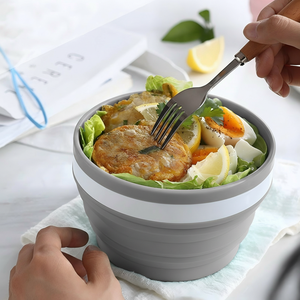 Juego de 7 utensilios de camping ecológicos de acero inoxidable, vajilla de silicona, taza, tazón, plato de paja de trigo, plegable, portátil, para viaje 1 - Product Image 3