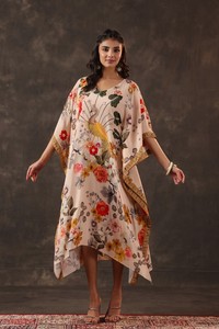 Premium Women <b>Botanical</b> <b>Print</b> Kaftan Maxi Dress Relaxed Fit Flowing Batwing Sleeve Vacation Beachwear Outfit - Product Image 4
