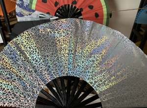 Nouveau matériau fantaisie irisé Laser réfléchissant bambou ventilateur à main sculpté Festival Technique - Product Image 3