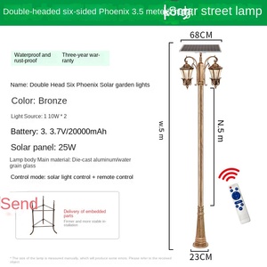 Lampadaire de jardin extérieur double lanterne LED IP66 à alimentation CA avec détecteur de mouvement, poteau métallique résistant aux intempéries, intensité variable, éclairage 10 ans - Product Image 3