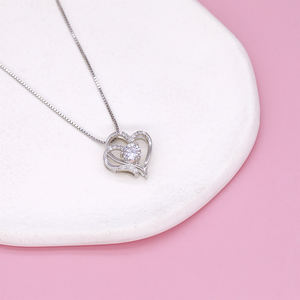 فضة 925 القلب كريستال قلادة قلادة للنساء المجوهرات بالجملة هدية للأم ابنة قلادة - Product Image 3