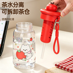 Hao Cai Cartoon Apple Plastic Cup 600Ml With Strap Straw Bpa Free Travel Water Bottle - Product Image 4