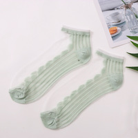 Chaussettes courtes respirantes en mélange de coton tricoté écologique, imprimées à motif dessin animé, bordure en dentelle, pour femme, été, usage quotidien