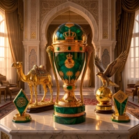 Trophée de football sur mesure en or 24 carats vert émeraude avec poignée en forme de lion couronné : Récompense de luxe personnalisée pour la Ligue des Champions
