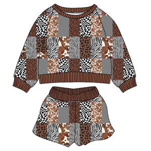 Ensemble 2 pièces décontracté respirant en coton et élasthanne imprimé léopard pour filles, chemise et short, collection Printemps-Automne, vente en gros de vêtements pour enfants - Product Image 4
