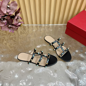 White Multi-Strap Slide Sandals with Red and Gold Studded Accents - Product Image 3