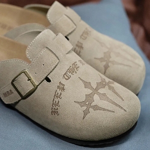 Zuecos de ante de vaca personalizados para hombre, zapatillas de cama de pie de corcho con soporte de arco de cuero, Sandalias de tacón de mujer con características planas acolchadas - Product Image 2