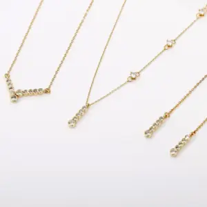 Luxury Fashion Trendy Women Dubai Tiny Long Zirconia Earring Necklace Wedding Bridal Jewelry Set