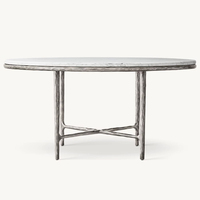 Table de salle à manger ronde moderne de luxe RH THADDEUS, dessus en marbre avec base en laiton forgé pour la maison, l'hôtel et l'appartement