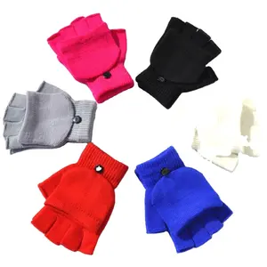 Cheap Women Winter Flip Gloves Wholesale Convertible Knitted Half Finger Gloves with Cover