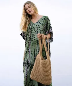 Largo Casual caftano <span class=keywords><strong>Ornella</strong></span> caftano verde lago blu nero colori sponde con stampa a strisce per abiti lunghi per donne musulmane islamico - Product Image 4