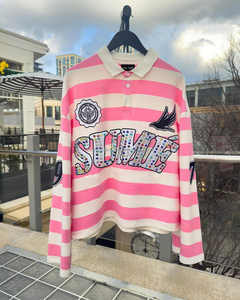 Guangzhou Shangshang özel yaka gömlek Gem taş Rugbys nakış parlama kol erkekler için uzun kollu Polo t Shirt erkekler - Product Image 5