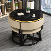 Table de cuisine ronde moderne MULIGNA, gain de place, en MDF avec pieds en métal, 4 chaises en cuir PU, ensemble table et chaises pour salle à manger, restaurant