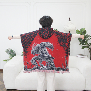 Quick Customization Anime Character Pattern Tapestry Poncho <strong>Hooded</strong> Jacquard Woven Unisex Wearable Throw <strong>Blanket</strong> - Product Image 3