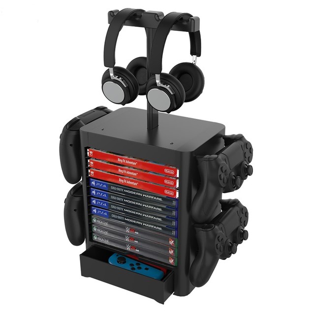 Multi-Function Game Card Storage Tower Holder Controller Stand Bracket Shelf for Nintendo Switch/PS5/PS4/Xbox/Xbox One