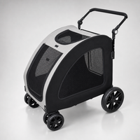 Grande poussette pliable pour animaux de compagnie de 112 cm, imperméable, avec toit en maille, ventilation latérale, robuste, 4 roues, pour chien et chat, gris clair et noir