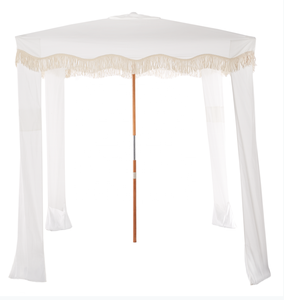 Meubles de luxe 6 pieds 2.2m fête de famille frange blanc Portable extérieur plage <span class=keywords><strong>parapluie</strong></span> cabane pare-soleil abri tente auvent - Product Image 1
