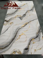 Panel de pared de decoración Interior Wayon, tablero brillante impermeable con revestimiento UV de PVC para armarios de cocina, baño de pared comercial