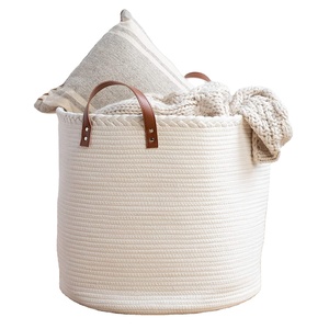 New White Large Woven Basket Paper Rope Baskets for Storage Large room organizer