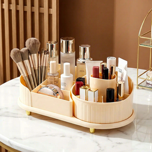 Pink Rotating <b>Makeup</b> Organizer 360 Degree Cosmetic Storage <b>Box</b> Multi Compartment Vanity Brush Holder Countertop Tray - Product Image 6