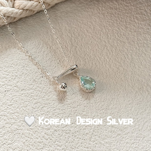 <b>Blue</b> Teardrop Gem Pull-Tab Adjustable Clavicle Necklace 925 Sterling Silver - Product Image 5