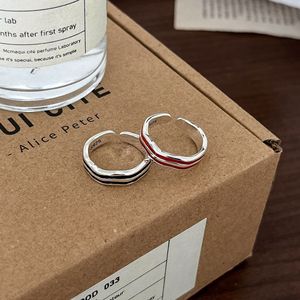 Silver Ruitai S925 Sterling Silver Red Striped <b>Ring</b> Geometric Design Adjustable <b>Opening</b> Index Finger Unisex Jewelry - Product Image 2