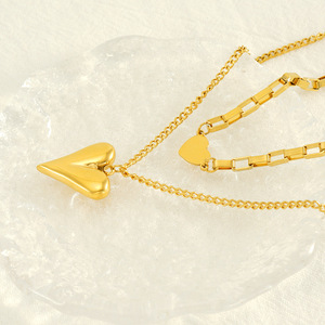 ZOGXIN Gold Heart Double Layer Necklace 18K Titanium Steel Pendant For Women Fashion Jewelry Leisure Wear - Product Image 3