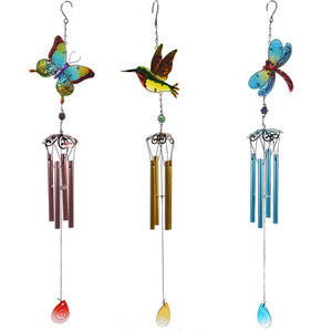 Campanas de viento de hierro modernas, diamantes pintados, colibríes de cristal, mariposas, libélulas, colgantes de Metal creativos para perchas de jardín - Product Image 1