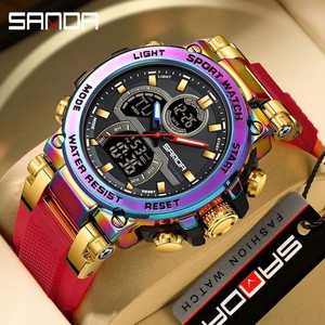 SANDA 6183 นาฬิกาข้อมือสุดเท่ทันสมัยมัลติฟังก์ชั่นกีฬากันน้ำนาฬิกาปลุกโครโนกราฟวัยรุ่นนาฬิกาอิเล็กทรอนิกส์จอแสดงผลคู่ - Product Image 1