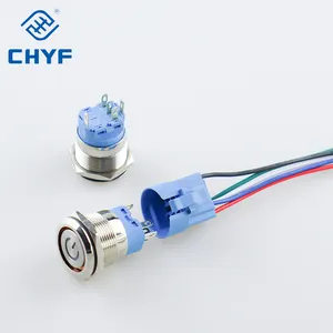 12/16/19/22 mét không thấm nước IP67 thép không gỉ Nút chuyển đổi momentary latching illuminate LED Flat Head push button Thiết bị chuyển mạch