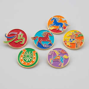 パーソナライズされたラペルバッジカスタム金属エナメル磁気旗チンセス新年馬安全ブローチピン - Product Image 1