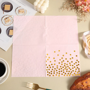 Pink Gold Foil Polka Dot Paper Napkins 330mm Disposable <b>Wedding</b> Party Supplies - Product Image 3