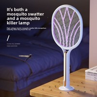 Raquette anti-moustiques électrique 2-en-1 rechargeable avec attraction et répulsif automatiques pour usage domestique, non toxique, couvre 11-20
