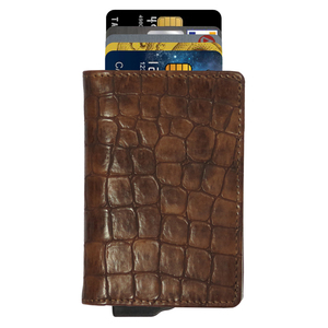 CardHoda Crocodile Texture <b>Wallet</b> <b>RFID</b> Blocking Slim Unisex Short Fold Closure Metal Lining Card Holder - Product Image 3