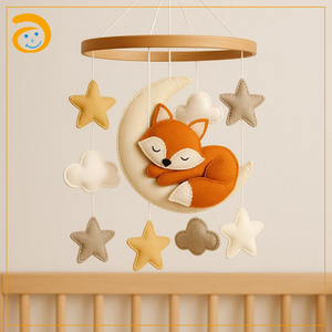 Giocattoli in legno per bambini e bambini presepe musicale in feltro Mobile fatto <span class=keywords><strong>a</strong></span> <span class=keywords><strong>mano</strong></span> simpatici animali volpe nuvola di sole stella luna Baby Mobiles asilo nido culla appesa - Product Image 5