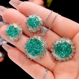 Fashion Eco-friendly Copper Gold Plated Pendant <b>Earrings</b> Ring <b>Set</b> 14-10mm Green Zircon Two Tone Wedding Flower Jewelry <b>Set</b> - Product Image 3