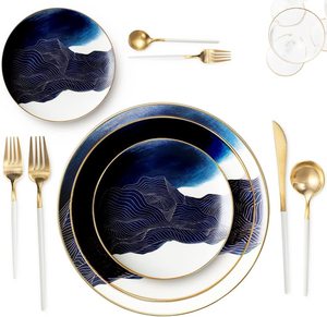 Service de table en céramique rétro de style européen pour la maison, assiettes plates à steak en porcelaine faites à la main - Product Image 2