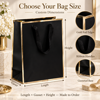 Sacs cadeaux en papier spécial noir et or avec poignées en ruban pour emballages de luxe de bijouteries et boutiques de détail