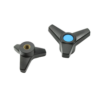 Perilla de Sujeción Triangular de 3 Puntas, Plástico ABS Negro Mate, Inserto de Rosca de Latón, Tapa Azul M6 M8 para Máquinas Herramienta CNC