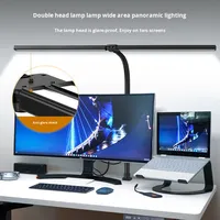 Lampe de bureau LED moderne à double tête Télécommande Protection des yeux DC pour la lecture d'écran d'ordinateur Chambre à coucher Bureau d'écriture Métal