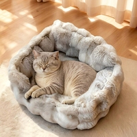 Coussin apaisant pour chat en fausse fourrure de lapin, ultra doux, rond, en forme de donut, antidérapant, lavable, nid douillet pour chats et petits chiens
